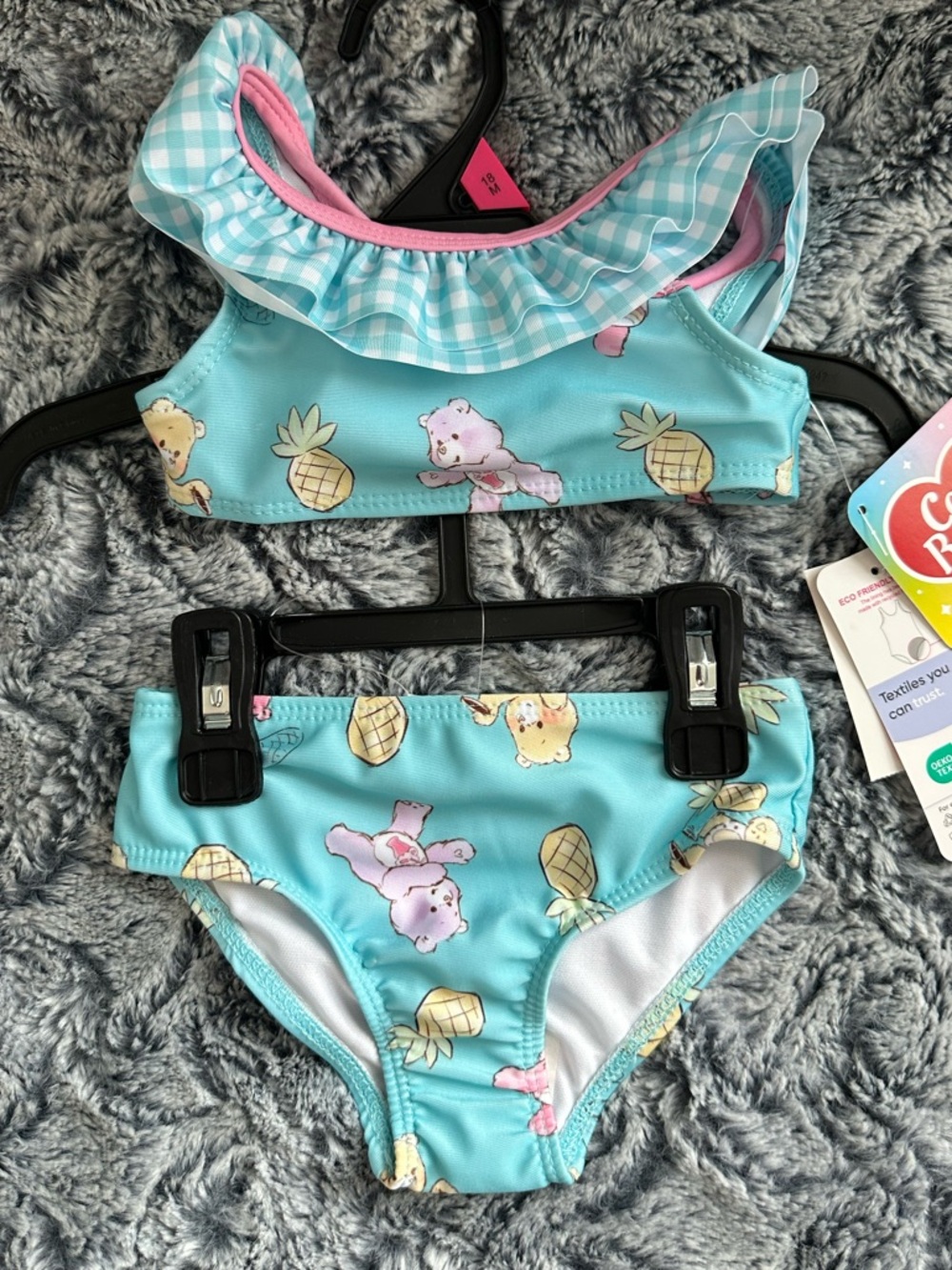 NWTS Care Bears 2 pc SwimSet w/Pineapple & Pastel Characters Sz 18 months